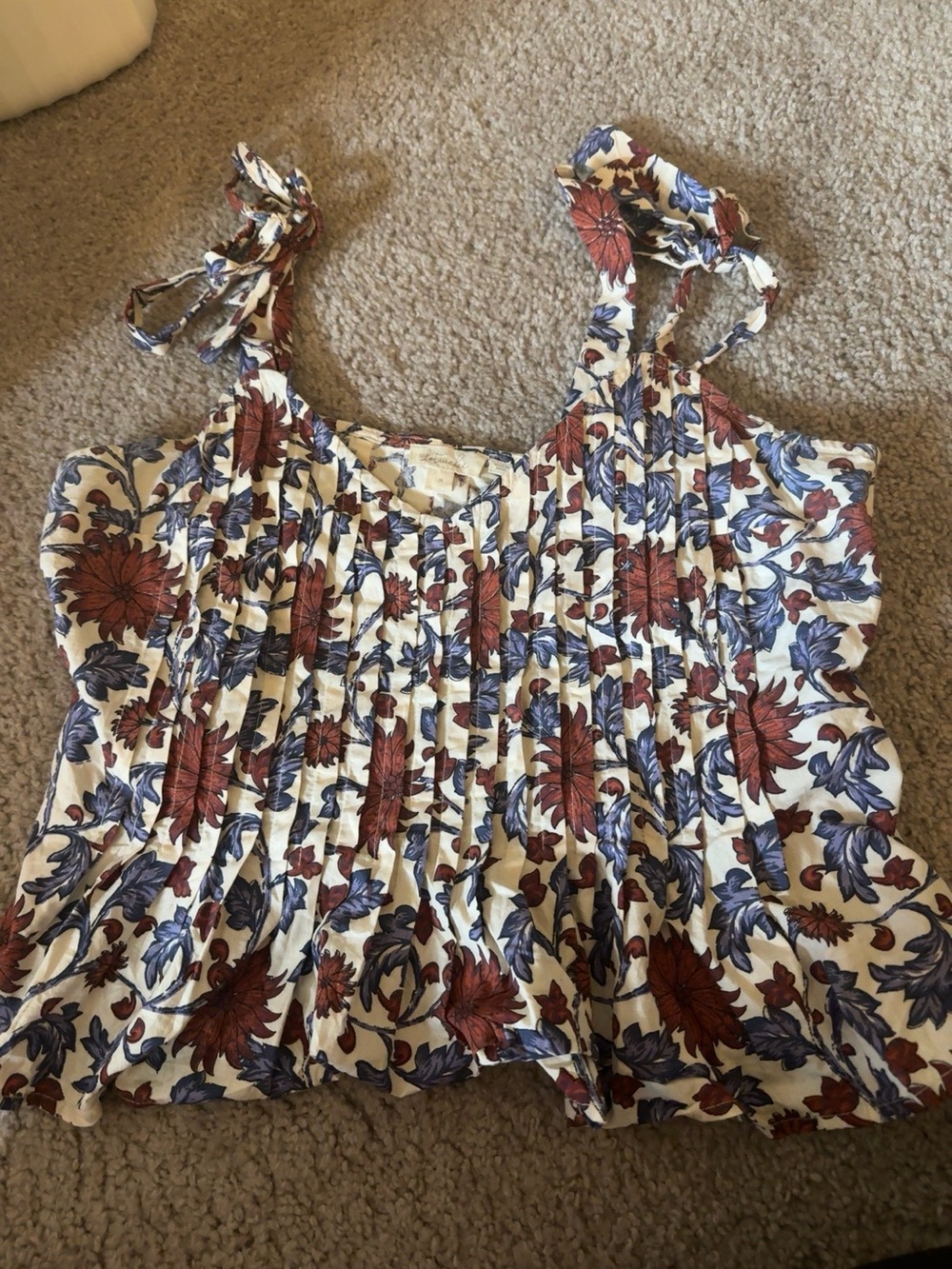 Let Me Be Floral Tie Strap Peplum Tank Top Size M Boho